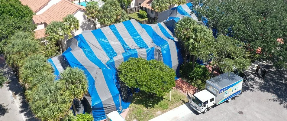 House in Sunny Isles Beach, FL, with tent for termite control.