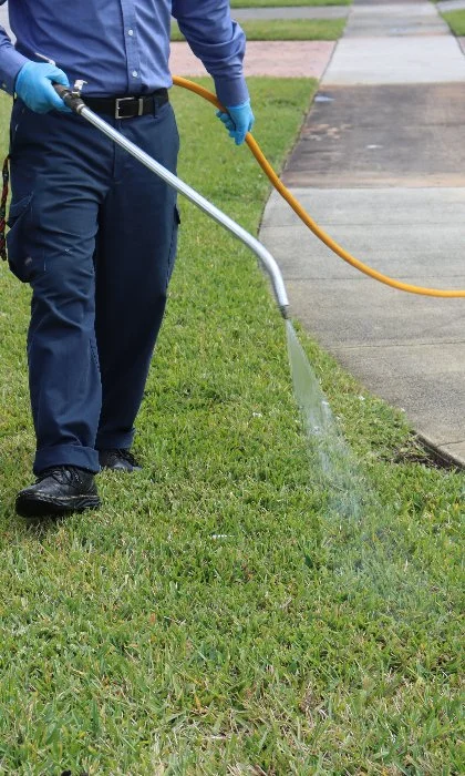Treating a property for weeds in Miramar, FL.